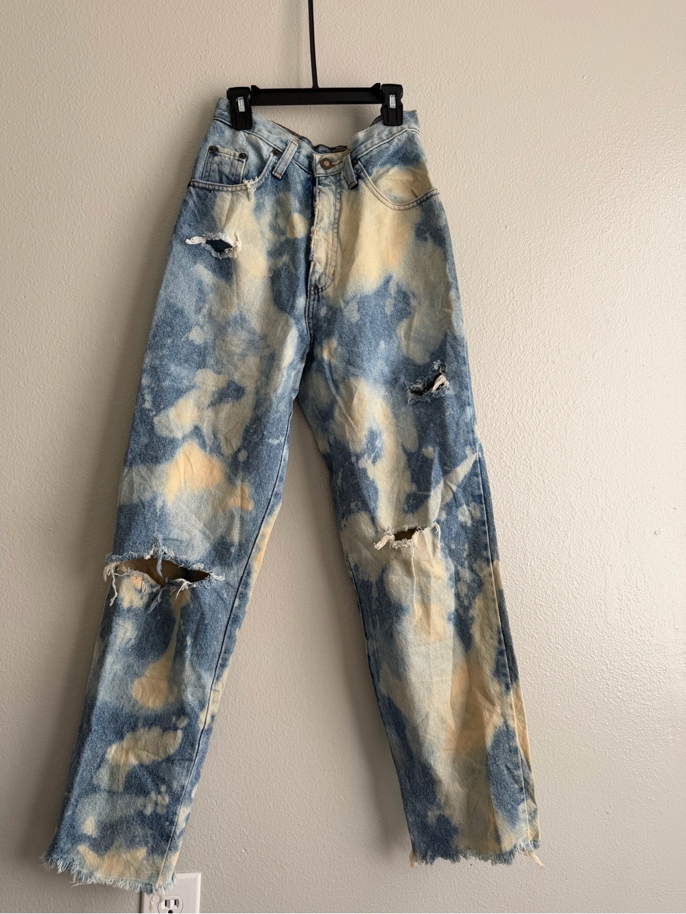 Express Bleached Blue and Cream Straight Jeans